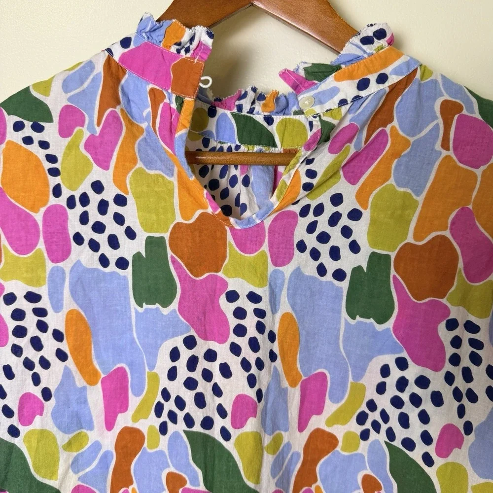 THML Wiley Ruffle Sleeve Blouse Top Women L Mulitcolor Spring Cotton Preppy Work - Picture 2 of 6